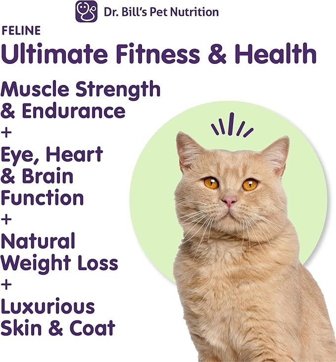 Dr. Bill’s Feline Ultimate Fitness & Health | Cat Multivitamin Powder - Daily Supplement | Weight Control, Joint, Brain, Heart & Immune Support | Omega 3s, Collagen, B Vitamins, Taurine, Amino Acids