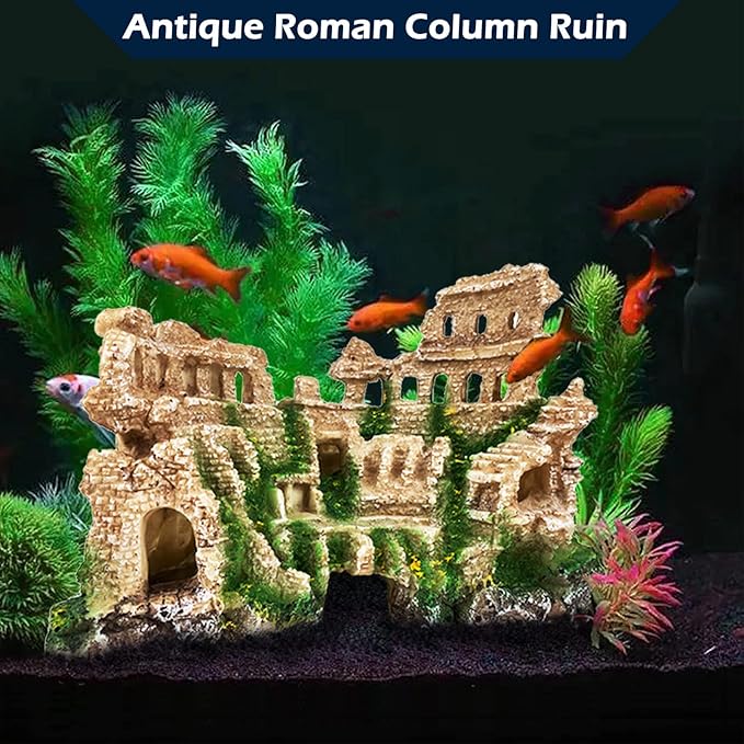 Antique Roman Column Ruin Aquarium European Castle Decoration for Fish Tank Castle Cave Hideouts Rocks Plants Supplies Accessories Safe for Freshwater and Saltwater Fish Tanks – Large