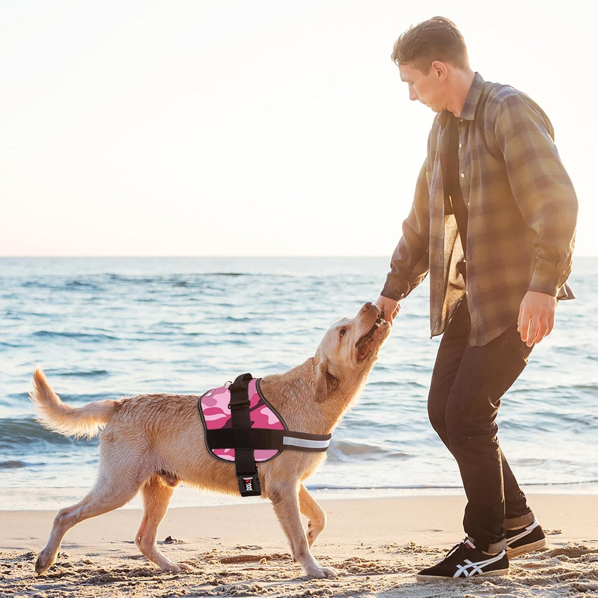 Dogline Dog Harness, Reflective No-Pull Adjustable Vest with Handle, Breathable No-Choke Harness for Small, Medium or Large Dogs Room for Patches Girth 18 to 24 in Pink Camo