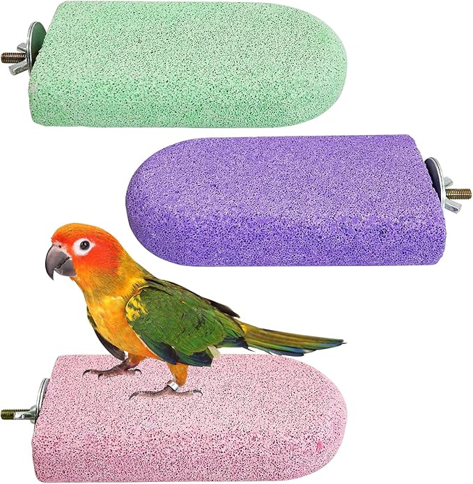 PINVNBY 3 PCS Bird Perches Calcium Parrot Perch Stand Bird Beak Grinding Stone Foot Claws Trimmer Multiple Colors Parakeets Chewing Toys Bird Cage Accessories for Budgie Cockatiel Conure Lovebird