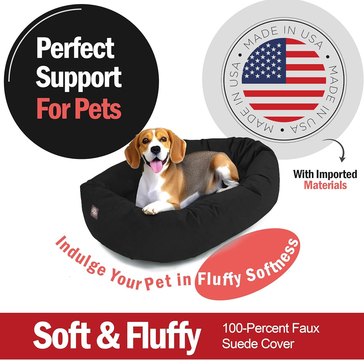 Majestic Pet 32 Inch Suede Calming Dog Bed Washable 32x23x7 (Inch) – Cozy Soft Round Donut Dog Bed with Spine Support for Dogs to Rest Their Head - Pet Bed Medium – Black (2025)