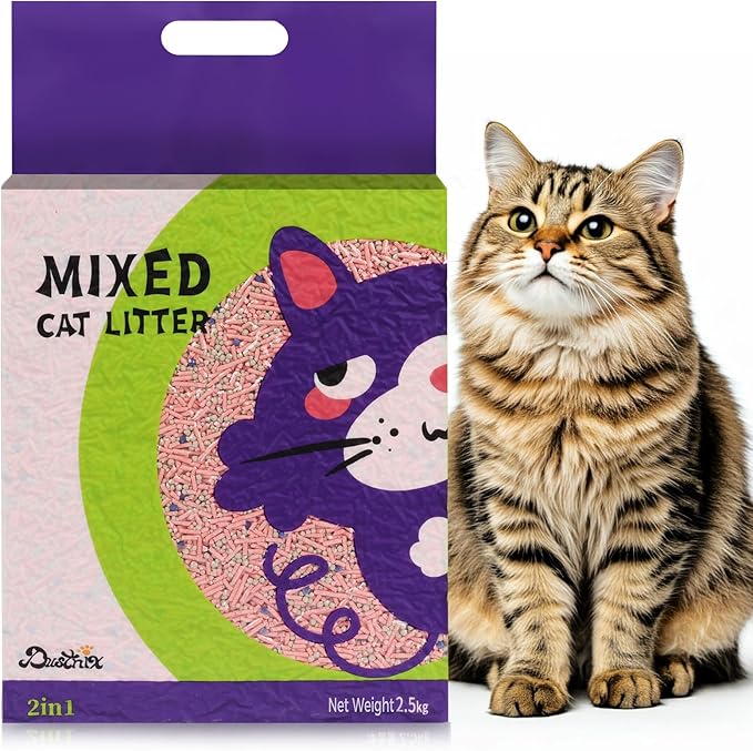 Mixed Cat Litter Fast Clumping,Ultra Absorbent,Natural Ingredients Litter,Water Dissolvable,Dust-Free,Low Tracking Bentonite Tofu Litter Odor Control (Peach, 11 Pounds)