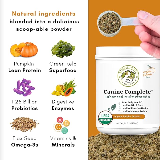Wholistic Pet Organics Canine Complete - Dog Multivitamin Powder - 2 Lb - Daily Dog Vitamins and Supplements for Homemade Food - Immune System, Skin, Coat & Overall Health - Small and Large Breed