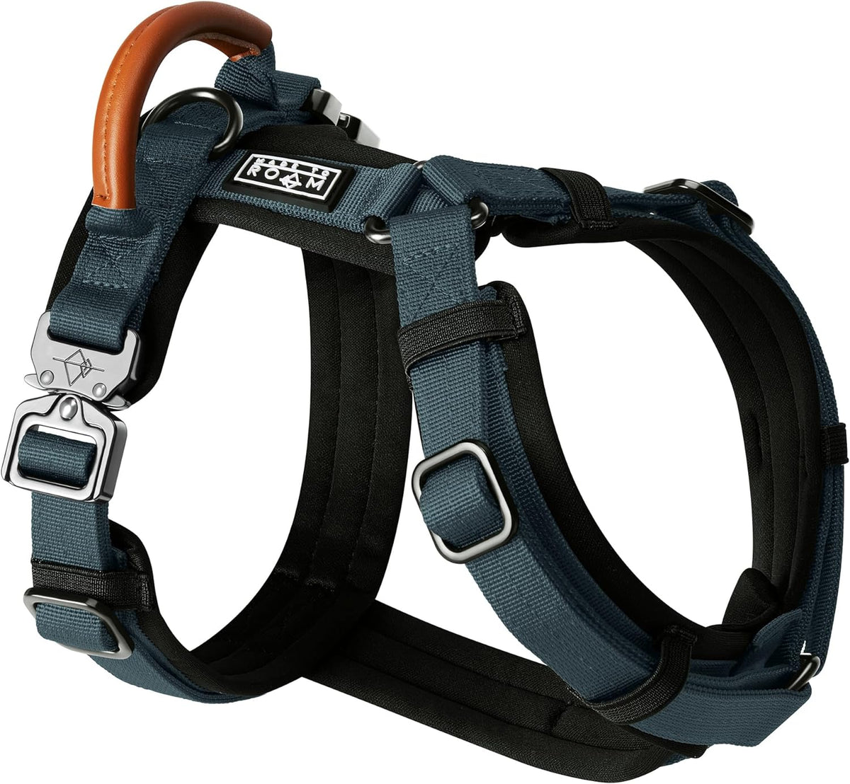 MADE TO ROAM Premium Explorer Harness - Y-Shaped Dog Harness with Adjustable Durable Nylon, Soft Padding, Metal Buckles and Leather Handle for Small, Medium, Large Dogs (Colorado Nightsky, Size 6)