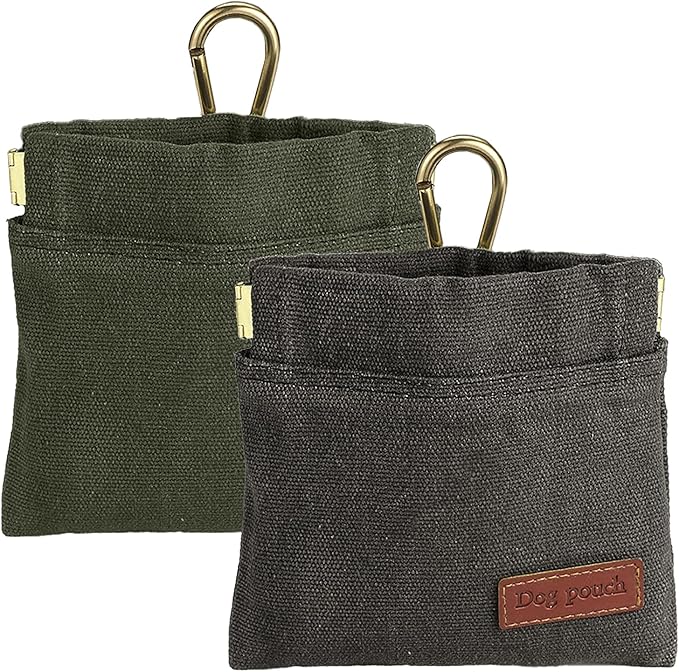 2PC Dog Treat Pouch,Dog Training Treat Reward Bag,Portable Puppy Hand Free Dog Walking Bag,Auto Closing Dog Food Dispenser,Behavior Aids for Puppy Travel or Outdoor(Green+Grey)