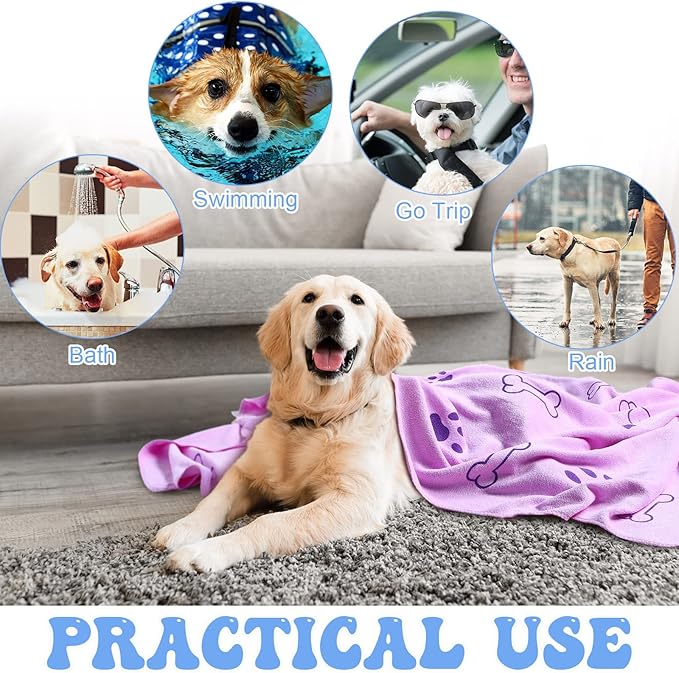 8 Pcs Dog Towels Pet Bath Drying Towels 55 x 28 Inches Large Absorbent Microfiber Quick Fast Drying Soft Beach for Lightweight Cat and Puppy Shower Essentials Cleaning Accessories(Multicolor)