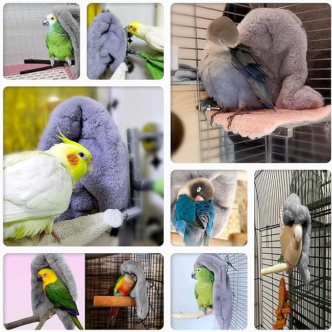 SIMENA Bird Blanket for Cage, Corner Fleece Bed for Birds, Cozy Bird Warmer, Parrot House for Cage, Cuddle Nest Hanging Toy for Lovebirds Parakeet (Small)