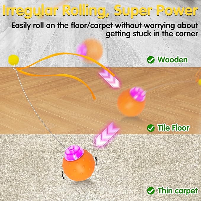 Interactive Cat Toys Balls, Automatic Moving Cat Toys for Indoor Cats, Self Rotating Ball with Motion Activated, Electric Cat Mouse Toys, USB Rechargeable