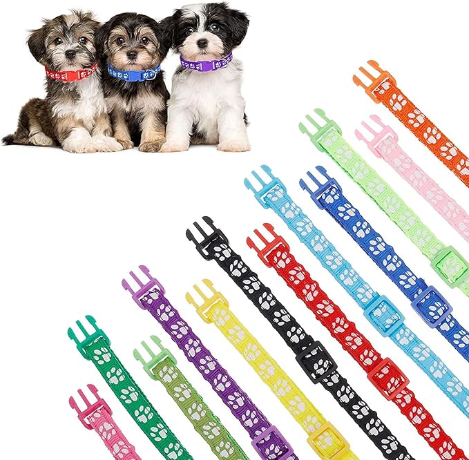12 Pack Puppy Collars for Litter, Adjustable Puppy ID Collars Soft Nylon Whelping Collars for Newborn Litter Pets Medium