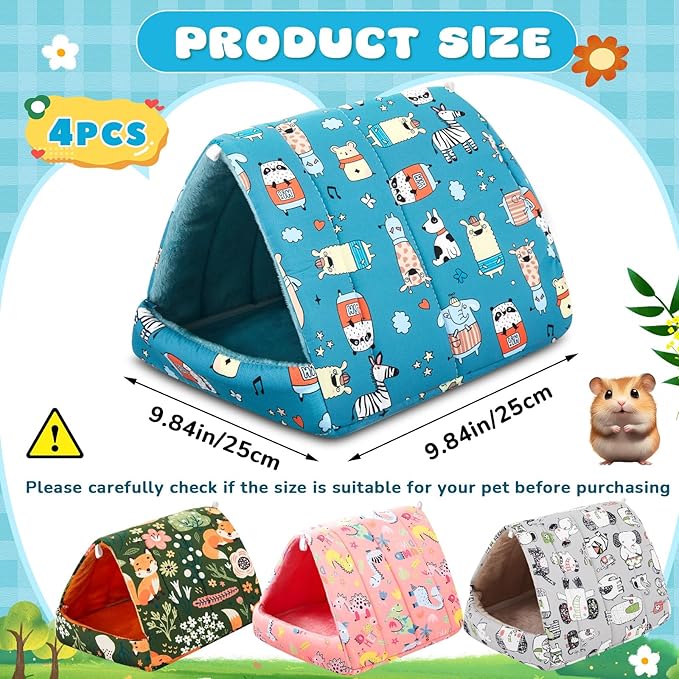 4 Pcs Guinea Pig Hideout, Guinea Pig Bed Tunnel, Rabbit Washable Small House Cage Accessories for Bunny Hedgehog Mouse Chinchillas Hamsters Ferrets Bearded Dragons Rats(Wonder Tale,9.8 in)