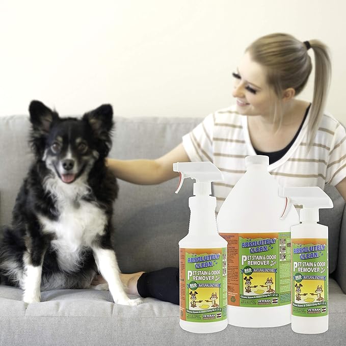 Absolutely Clean Amazing Pet Odor Eliminator for Home, Professional Strength: Natural Enzymes Remove Most Stains in 60 Seconds -Dog/Cat Urine, Vomit, Bile, Feces, Grass, Blood, Drool, More -USA Made