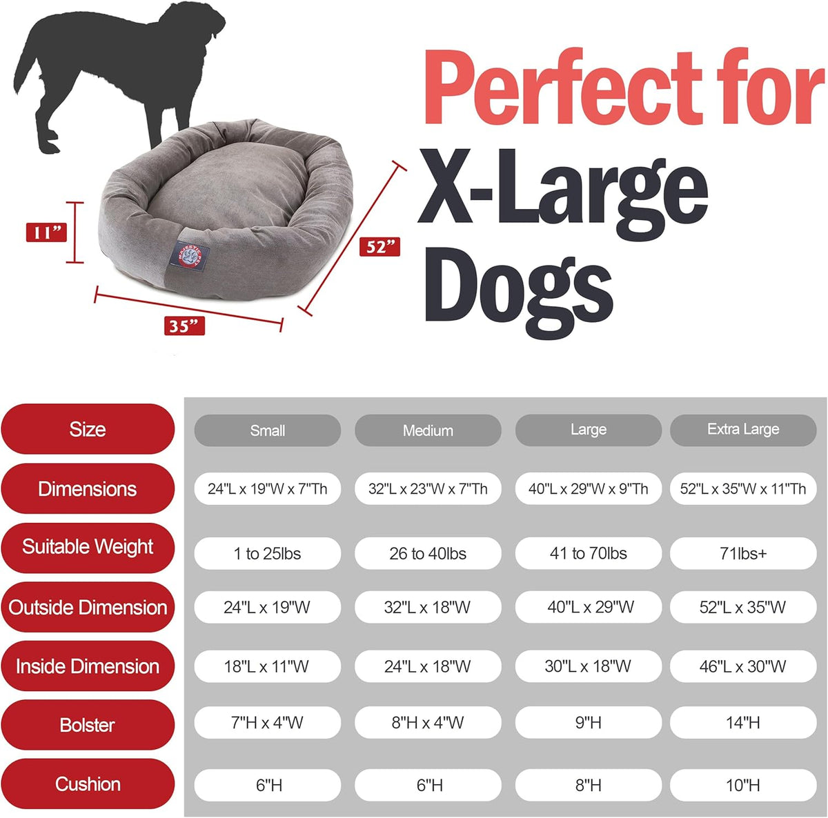 Majestic Pet 52 Inch Micro Velvet Calming Dog Bed Washable 52x35x11 (inch) – Cozy Soft Round Donut Dog Bed with Spine for Head Support -Pet Bed X- Large - Vintage (2025)