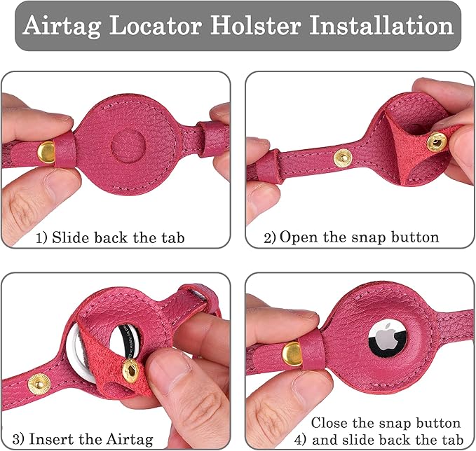OOPSDOGGY Leather AirTag Cat Collar with Bell - Non Breakaway Kitten Collar with Apple Air Tag Holder - Lightweight GPS Pet Collars for Girl Boy Cats, Small Dogs, Puppies (Pink)