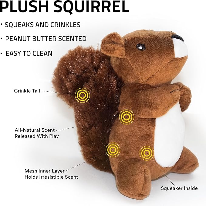 Playology Dog Toys | Plush Toy Squirrel Stuffed Animal for Dogs | Small Peanut Butter Scented Toy - Easy to Clean and Made from Non Toxic Materials