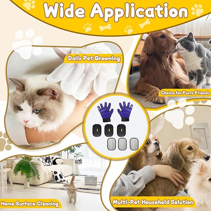 8 Pcs Pet Grooming Gloves for Shedding – 6x Reusable Cat & Dog Hair Removal Gloves+ 1 Pair 2-in-1 Deshedding Brush & Massage Mitt – Safe for Dogs & Cats, Efficient (Blue)