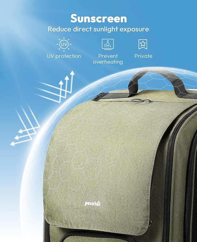 Pecute Cat Backpack Carrier, Large Space Cat Bubble Backpack, Breathable Cat Carrier, Shaded Dog Backpack Carrier, Ergonomic 3D Design for Travel, Hiking, Walk, Suitable for Shopping, Car, Vet, Green