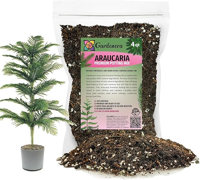 GARDENERA Premium Araucaria Potting Soil Mix - Perfect Balance of Nutrients, Drainage, and Aeration for Healthy Araucaria Trees - 4 Quart