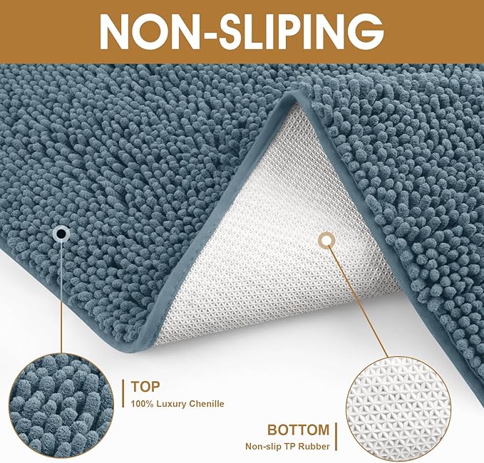 IM HOME Extra Large Dusty Blue Muddy Door Mats for Dogs, Chenille Absorbent Dog Mat, Non Slip Heavy Indoor Door Mat, Soft Dog Bed Mat Front Inside Door Mat for Entryway, Mud Paws, 71" x 25"