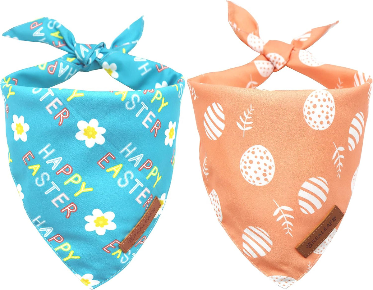 Realeaf Happy Easter Dog Bandanas 2 Pack, Reversible Pet Scarf for Boy and Girl, Premium Durable Fabric, Holiday Bandana for Small Medium Large and Extra Large Dogs (X-Large)