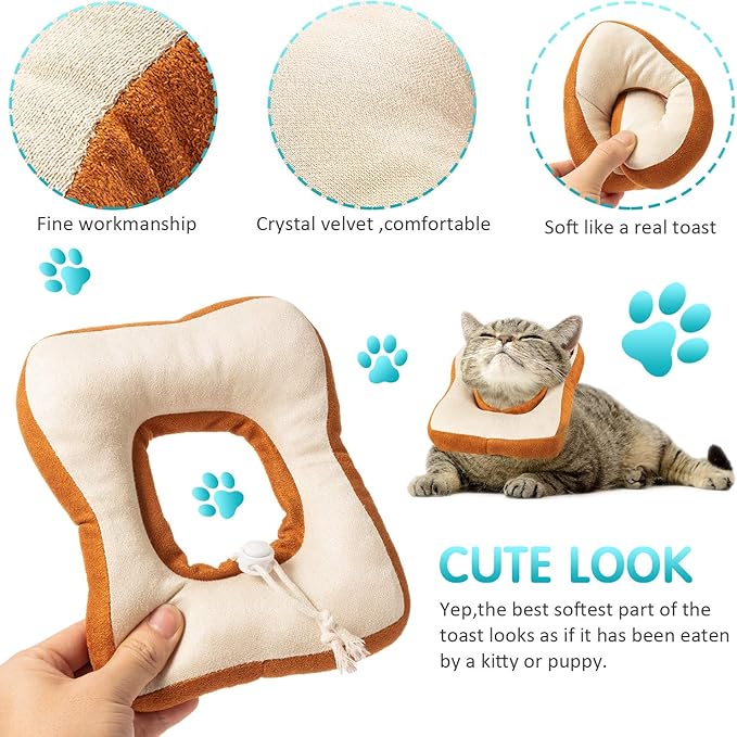 Frienda 2 Pieces Adjustable Cat Cone, Cat Recovery Collar, Kitten Cones After Surgery Pet Neck Strap Elizabethan Donut Toast Neck Cone Collar with Edge for Kitten