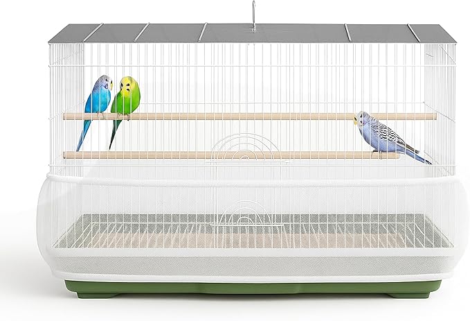Universal Bird Cage Seed Catcher Universal Mesh Skirt Cover Stretchy Small Animal Cages Cover Pet Removable Durable Protector (White, Medium)