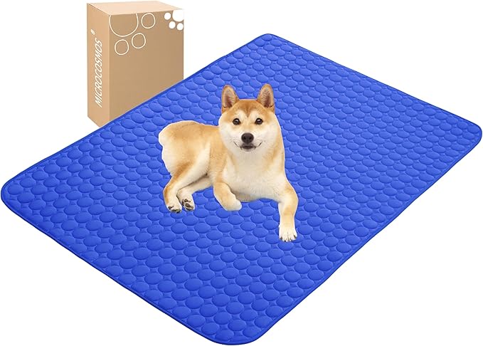 MICROCOSMOS Summer Cooling Mat & Sleeping Pad- Water Absorption Top, Materials Safe, Easy Carry, EZ Clean. Keep Cooling for Pets, Kids and Adults.(Dark Blue, 59" x 40")