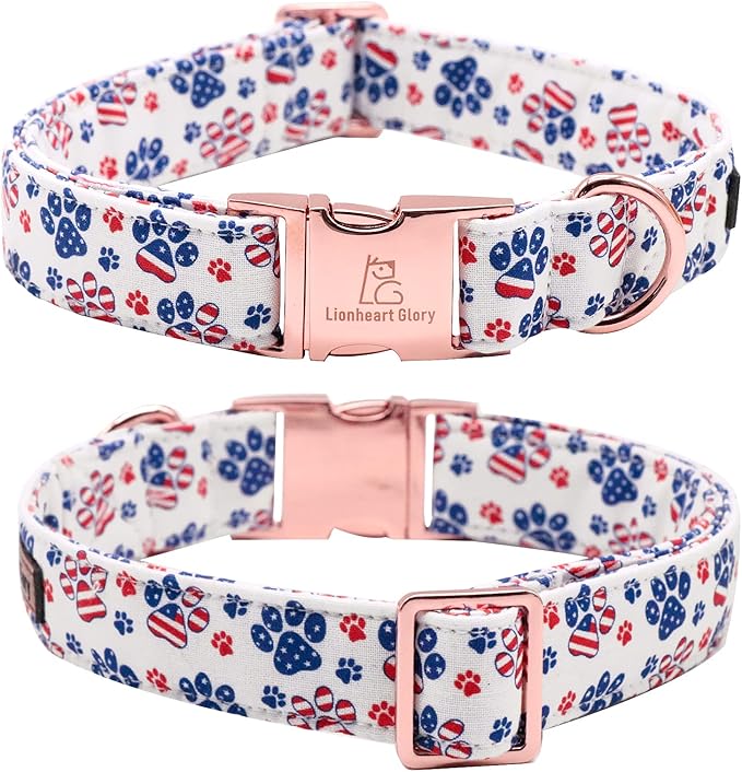 Lionheart Glory American Flag Dog Collar - 4th of July Collar with Adjustable Bow for Large Dogs