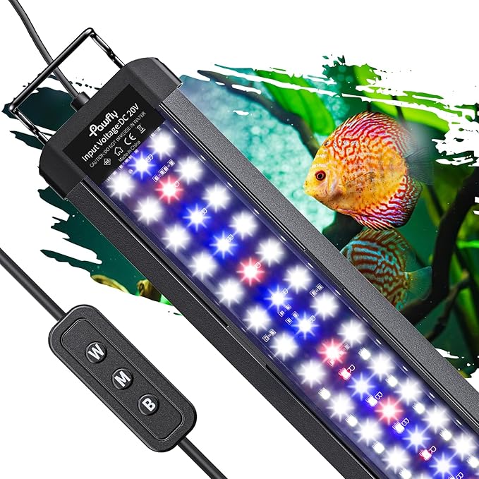Pawfly 14W Aquarium LED Light for 18 to 24 Inch Fish Tanks Extendable Fish Tank Light with Full Spectrum Brilliant White Blue Red Lights with Daytime & Night Modes and Adjustable Brightness