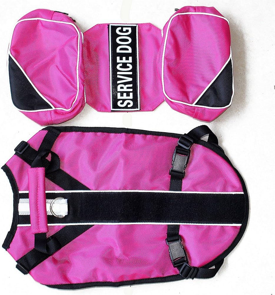 Serijoars Dog Vest Harnesses with Saddlebag Backpack for Camping & Travel - Reflective Hound Hiking Backpack Saddle Bag - Lightweight Vest Harness for Medium & Large Dogs (Hot Pink, M)