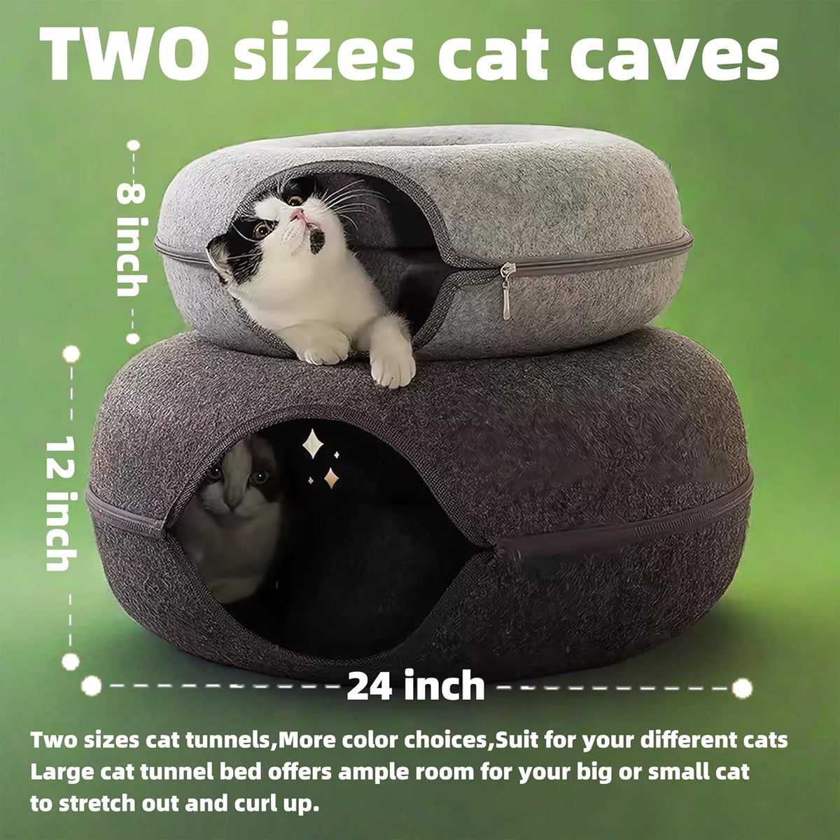 Donut Cat Tunnel Bed Peekaboo Cat Cave for Large Cats Up to 30 Lbs, Kitty Interactive Playing Tent House for Multiple Cats,Detachable,Scratch Resistant (Brown, Large - 24 Inch Diameter)