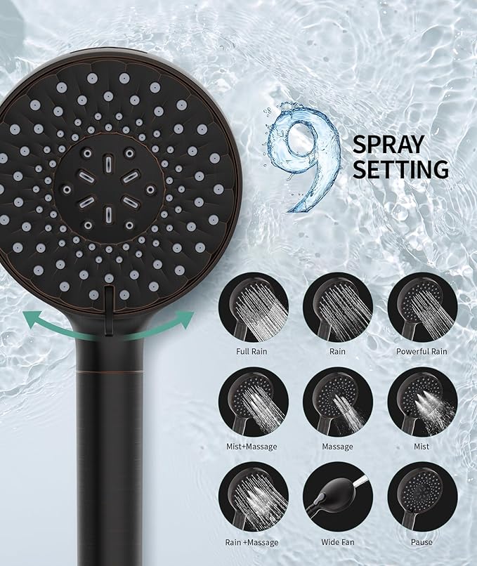 Filtered Shower Head with Handheld, High Pressure 9 Spray Mode Matte Black Showerhead with 4 Filters, Detachable Shower Head, Water Softener Filters Beads for Hard Water - Remove Chlorine