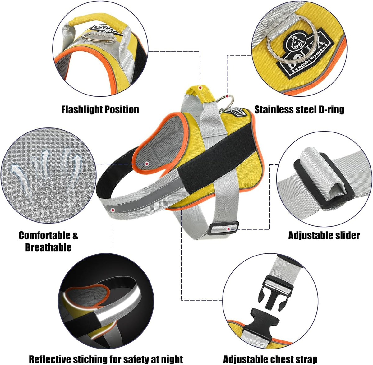 Bolux Dog Harness, No-Pull Reflective Dog Vest, Breathable Adjustable Pet Harness with Handle for Outdoor Walking - No More Pulling, Tugging or Choking (XX-Large (Pack of 1), YellowOrange)