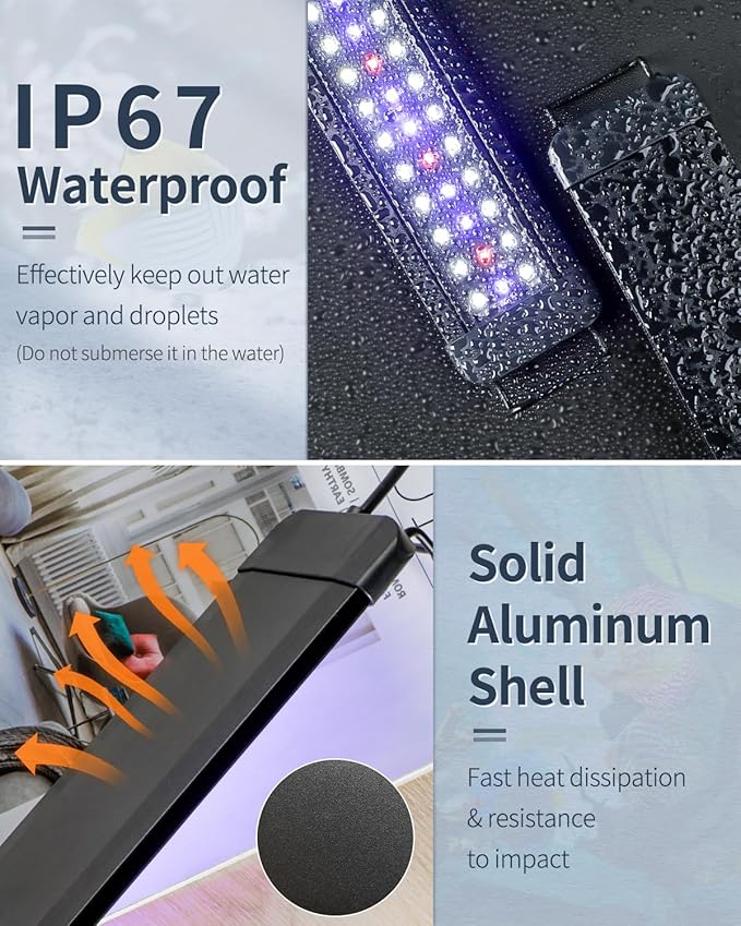 Pawfly 11W Aquarium LED Light for 12 to 18 Inch Fish Tanks Extendable Fish Tank Light with Full Spectrum Brilliant White Blue Red Lights with Daytime & Night Modes and Adjustable Brightness