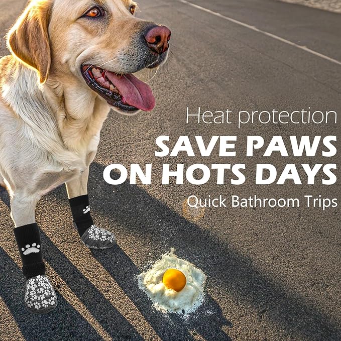 EXPAWLORER Anti Slip Dog Socks to Prevent Licking Paws, Shoes for Hot Pavement, Dog Booties for Small Medium Large Senior Dogs, Traction Control Boots & Paw Protectors for Hardwood Floors Black&Grey