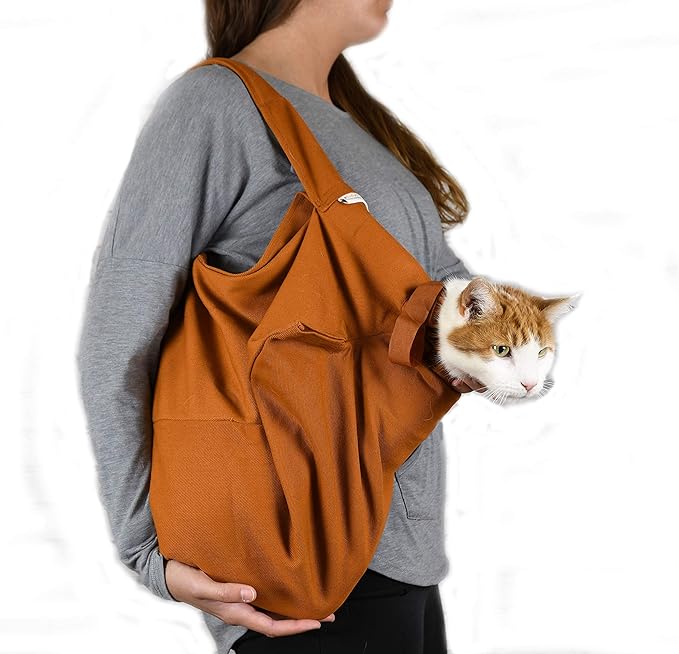Cat-in-the-Bag Cozy Comfort Carrier - Extra Small Caramel Cat Carrier Soft and Pet Carrier for Medication Administration, Nail Clipping, Travel, Vet Visits, and Dental Care