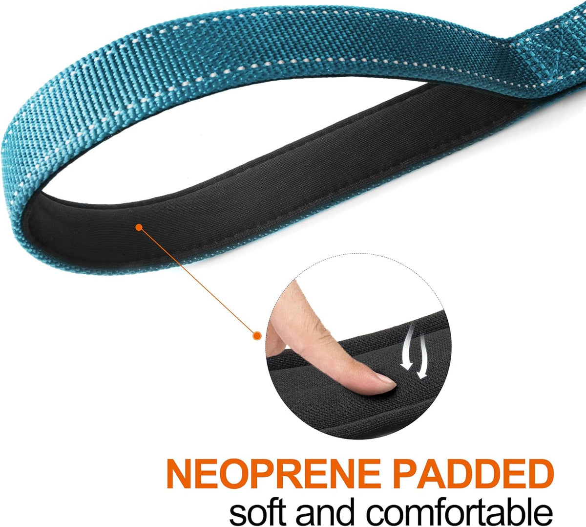 TwoEar 5FT 1IN Strong Blue Dog Leash with 2 Padded Handles, Traffic Handle Extra Control, Comfortable Soft Dual Handle, Auto Lock Hook, Reflective Walking Lead for Small Medium and Large Dogs