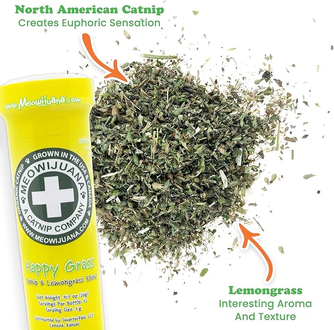 Meowijuana Strawberry Bundle | Get Sprung Refillable Strawberry Toy and Happy Grass Catnip Blend | Promotes Play and Cat Health | Includes North American Organic Catnip
