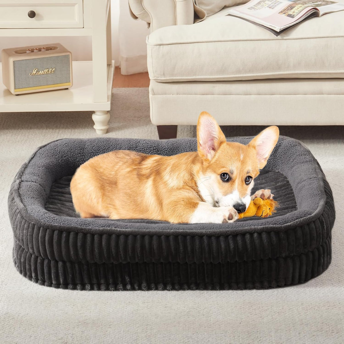Orthopedic Dog Bed for Medium Dogs Breeds, High Density Egg Crate Foam Dog Sofa Beds,Oval Kennel Bed, Pet Couch Bed with Four Sided Bolster, Removable Washable Cover& Non-Slip Bottom