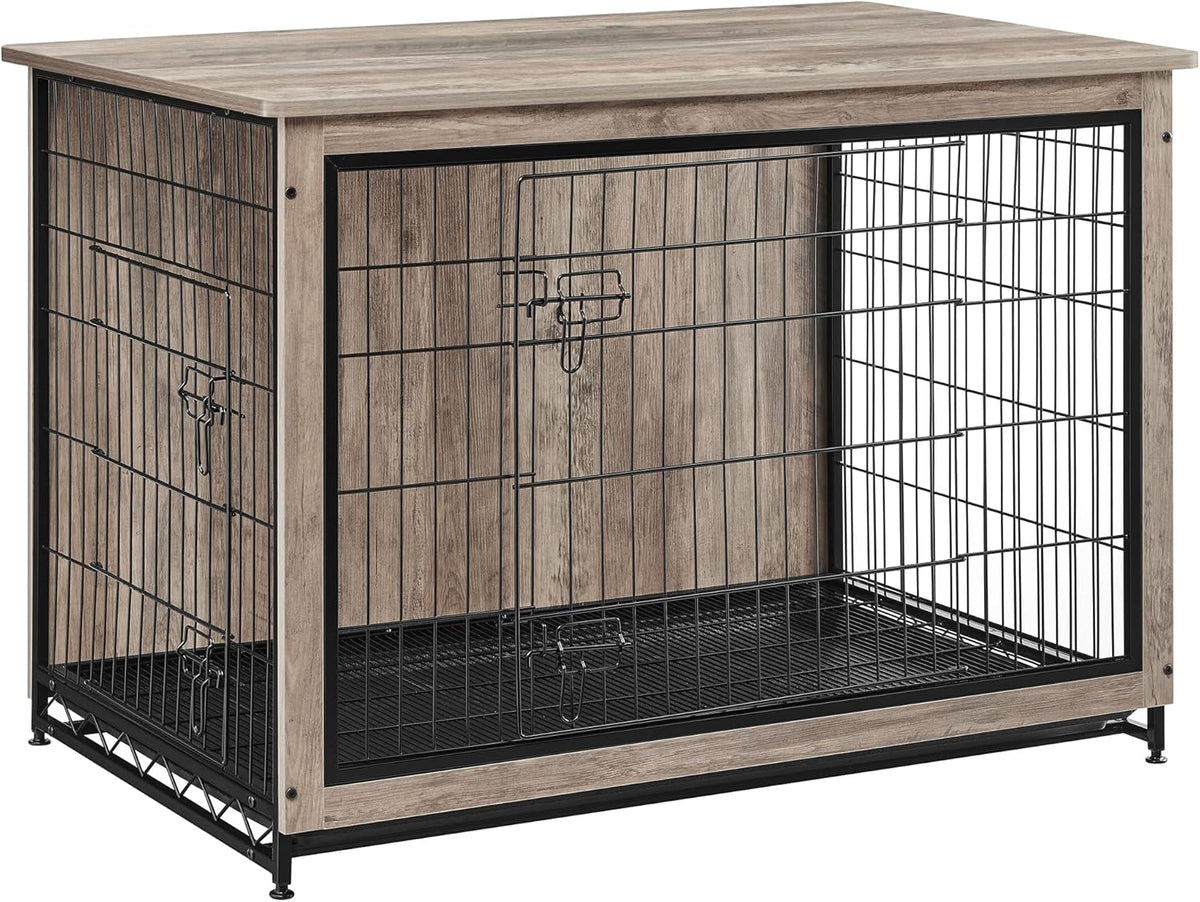 Feandrea Dog Crate Furniture, 44.1" Side End Table, Modern Kennel for Dogs Indoor up to 80 lb, Heavy-Duty Dog Cage with Multi-Purpose Removable Tray, Double-Door Dog House, Greige UPFC004G01