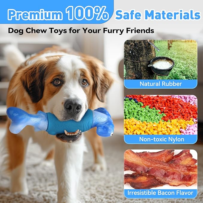 Dog Toys for Aggressive Chewers, Interactive Dog Chew Toy for Large Dogs, Indestructible Squeaky Toys to Keep Them Busy, Tough Toys for Medium/Large Dogs Blue