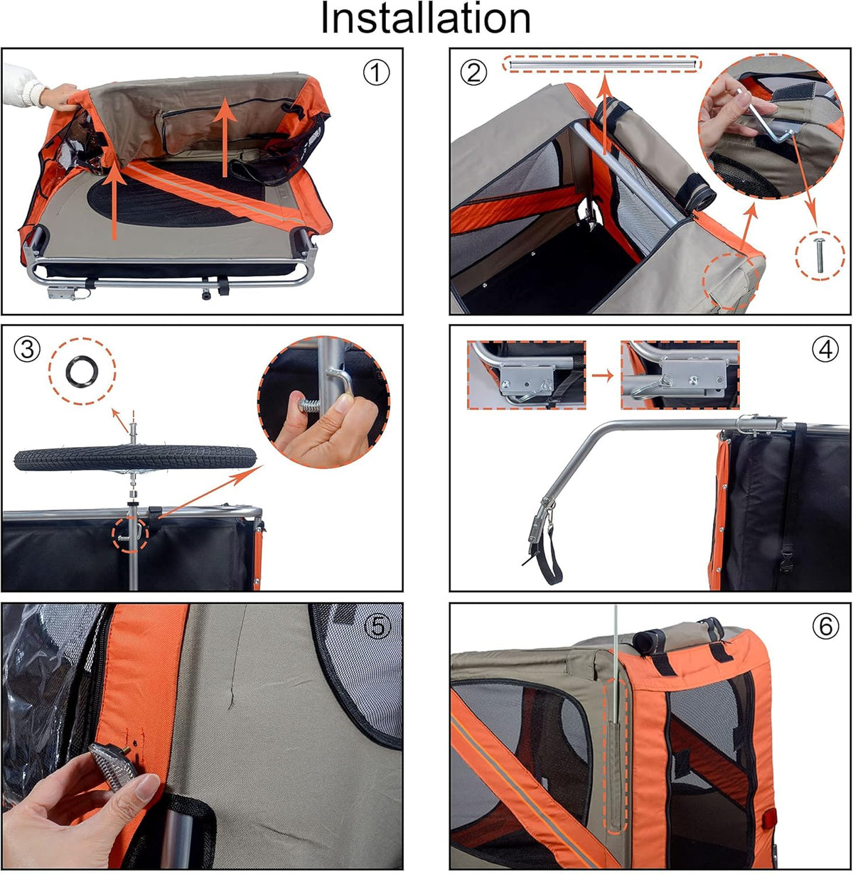 H&B Luxuries Pet Bike Trailer Load 68 Pounds, Suitable for Big and Small Dogs, Folding Storage, Detachable, Easy to Install, Breathable Protective Net Pet Cart
