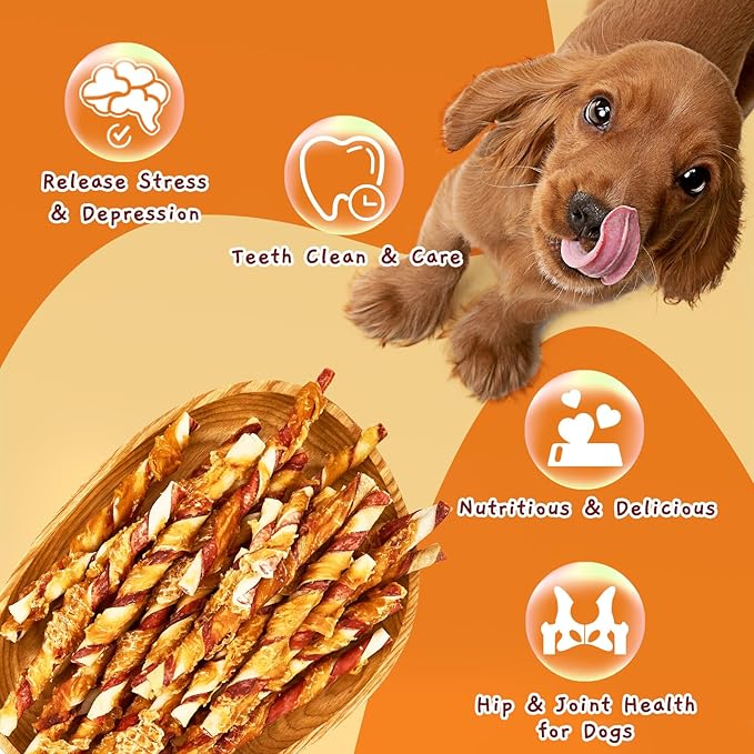 Jungle Calling Dog Treats, Natural Chicken Wrapped Rawhide Sticks, Grain-Free Training Rewards Chews for Small and Medium Puppy,10.6oz