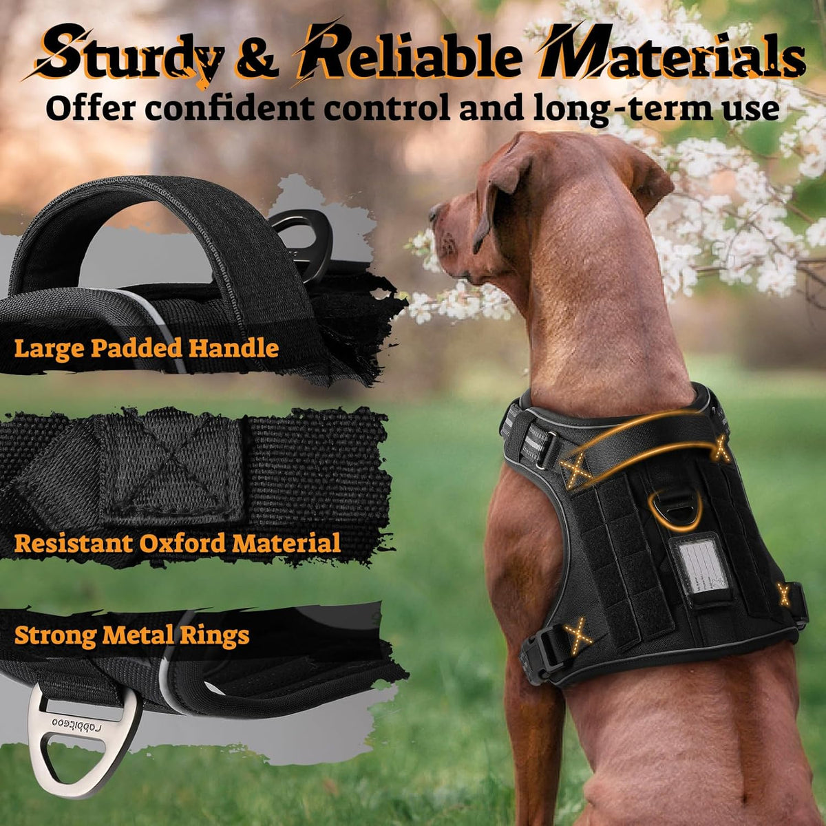 rabbitgoo Dog Harness Small Sized No Pull, Tactical Service Pet Vest with Molle and Control Handle, Adjustable and Reflective Military Harness for Easy Walking and Training, Black, S