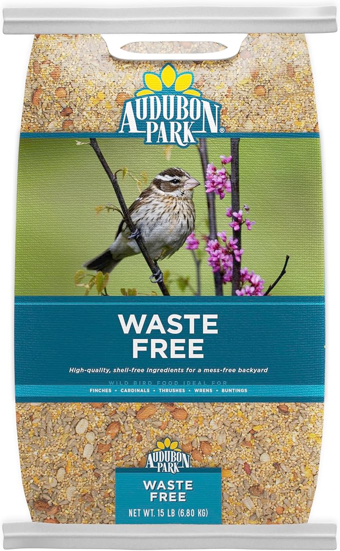 Audubon Park Waste Free Wild Bird Seed, No Mess Bird Food for Outside Feeders, 15-lb. Bag