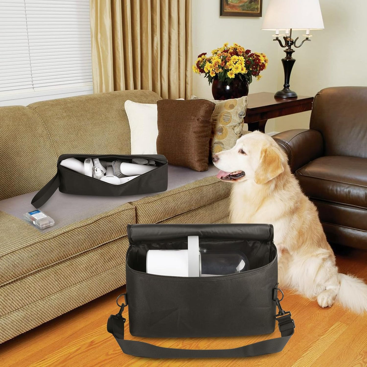 Beautyflier Pet Grooming Supplies Organizer, Protective Tote Bag Case for Pet Grooming Kit & Vacuum Suction Dogs Cats Hair, Travel Pouch Bag for Pet Dog Grooming Vacuum Kit, Bag Only (Black)