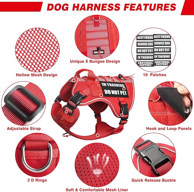 WINSEE Service Dog in Training Mesh Harness with 10 Pet Patches, Soft Air Mesh Breathable Tactical Dog Molle Vest, Reflective Military Pet Vest for Walking Hiking for Small Dogs