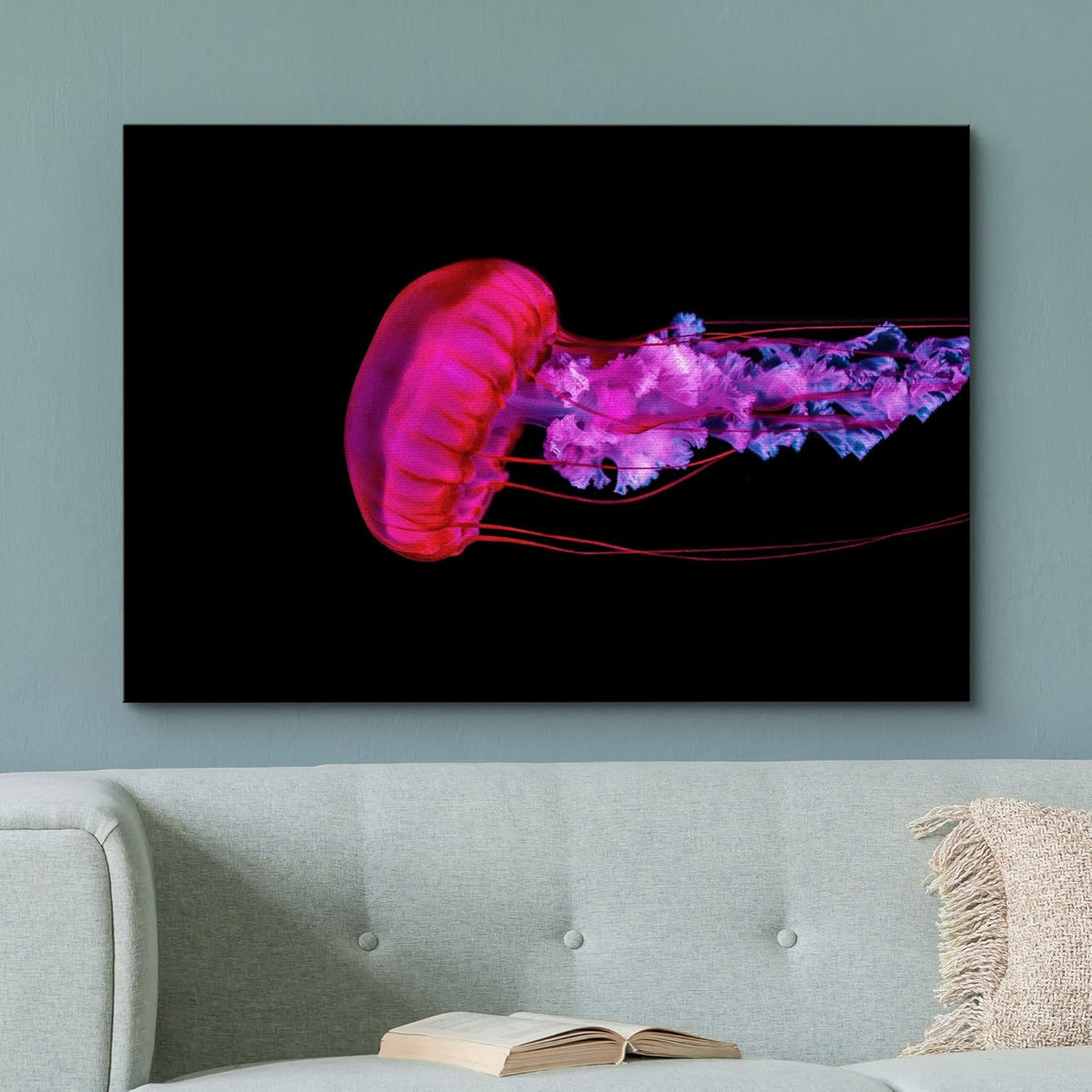 wall26 Canvas Print Wall Art Underwater High Contrast Pink Jellyfish Sea Nature Animals Photography Realism Rustic Scenic Landscape Wilderness Colorful for Living Room, Bedroom, Office - 12"x18"