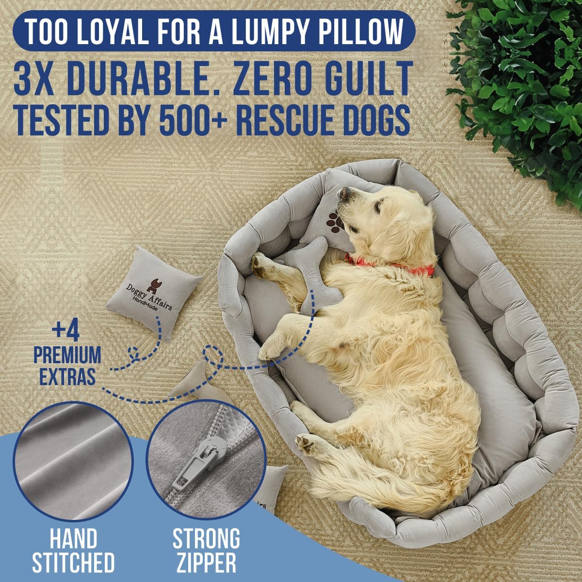 Luxury Dog Bed Chesterfield – Handcrafted Velvet Throne for Dogs | Joint Support, Calming & Temp-Regulating Comfort | Durable 5+ Years, Anti-Claw, Washable 100+ Times – XL, Grey
