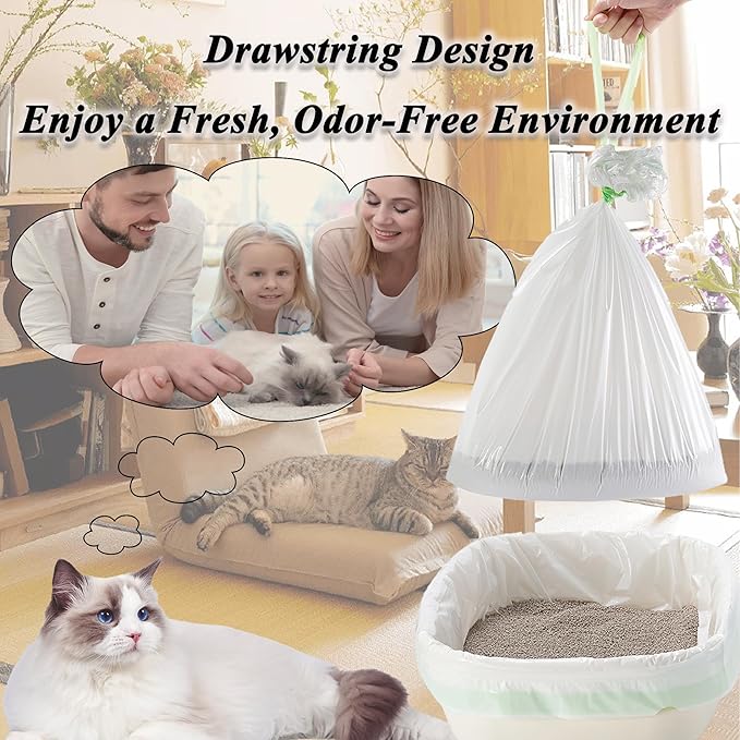 Suhaco Cat Litter Box Liners, Litter Pan Disposable Bags 2 Mil Thickened Cat Litter Liners with Drawstring 28 Pack Litter Bags for Easy Cleaning (L (Pack of 28))