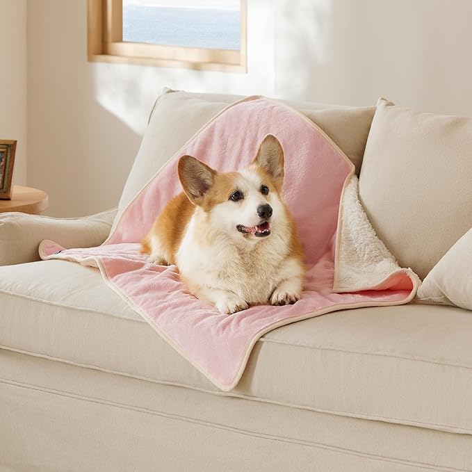 Bedsure Cat Blanket for Indoor Cats - Waterproof Calming Cat Blankets for Couch Protection, Sherpa Fleece Pet Blanket, Soft Plush Reversible Throw Furniture Protector, 50"x40", Pink